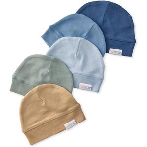 Charlie 5-Pack Caps 100% Organic Cotton Beanie Hats for Newborn and Baby Girls, Boys, Unisex (0-6 Months, Terra)
