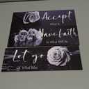 3 Pcs Black White Rose Wall Decor Inspirational Wooden Flower Wall Art White Roses Bathroom Decor with Accept Let Go Have Faith Positive Quotes for Women Bathroom Living Room Bedroom(White Rose 12x4")