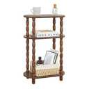 MaxSmeo Small Narrow Side Table, 3-Tier Narrow End Table with Storage, Skinny Side Table Nightstand for Small Space, Bedrooms, Living Room (Rustic Brown)