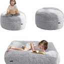 MAXYOYO Bean Bag Chair Bed for Kids, Convertible Bean Bag Folds from Lazy Chair to Floor Mattress Bed, Stuffed Floor Sofa Couch for Boys and Girls, Machine Washable, Grey
