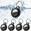 for AirTag Keychain Holder 4 Pack, Waterproof TPU Case with Holder for Apple AirTags, Shockproof, Secure Lock for Wallet, Key, Bag, Luggage, Pets(Black)