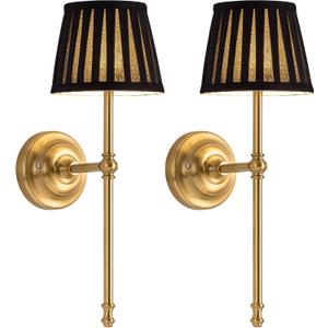 KDG Cordless Wall Sconces Set of 2, Small Wireless 5200mAh Rechargeable Battery Fabric LED Wall Lamps, Portables Lightings for Wall Painting, Living Room, Bedroom, Hallway, Gifts, Night Light (Black)