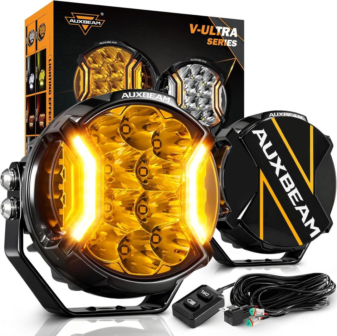 Auxbeam V-Ultra Series 5" 172W Side Shooter Offroad Fog Lights, Amber DRL Function 3 Modes, 270 Degree Wider Range, 20400LM Round LED Pods Light Bar with Protective Covers, Pair