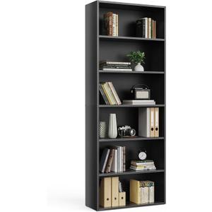 DUMOS 6-Tier Bookcase, 63 Inch Tall Open Bookshelf, Modern Black
