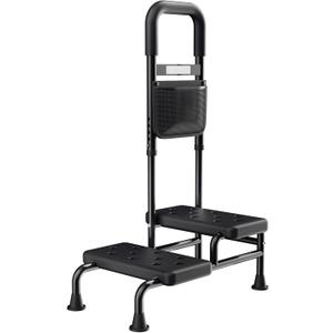 Step Stool with Handle for Adults- Step Stools for Seniors with Adjustable Handrail, Non-Skid Platform, Elderly, Foot Stool, Bed Steps for High Beds for Adults (2 Step Stool)