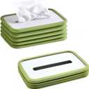 Foldable Tissue Boxes Cover Holders, Clear Tissue Holder Dispenser for Facial Tissue, Napkins, Dryer Sheets for Bathroom, Desks, Countertops, Vanity, Bedroom, Night Stands (Green)