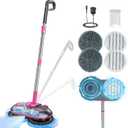 ScrubWiz Cordless Electric Mop, Electric Spin Mop with Water Spray, Powerful Floor Cleaner, Super Quiet Cleaning & Waxing, Pink and Black