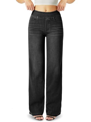 Topevil High Waisted Straight Leg Jeans，Wide Leg Jeans Woman Baggy Loose Boyfried Denim Pants Black, XL