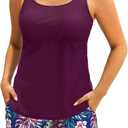 Tempt Me Two Piece Tankini Swimsuits for Women Tummy Control Bathing Suit with Shorts Athletic Two Side Pockets Swimwear (M)