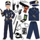 KISPATTI Police Costume for Kids, Kids Police Officer Costume Halloween Costumes for Kid,with Cop Costume Uniform Toys Accessories, Large