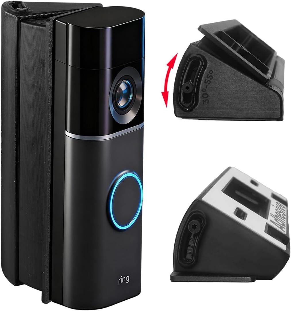 30-55 Adjustable Angle Mount Bracket for Ring Newest Model Battery Doorbell/Plus/Pro & Wired Doorbell/Pro/Plus, Both Drill & No Drill Aavailable with Security Screws
