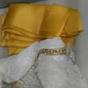 8Pack Disposable Plastic Tablecloths and Satin Table Runner Set White and Gold Dot Tablecloth Gold Satin Table Runner for Wedding Birthday Baby Shower Anniversary Christmas New Year Party Decorations