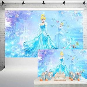 Princess Cinderella Party Decorations Backdrop Magic Castle Fairytale Blue Background Birthday Baby Shower Cake Table Banner 5x3 ft 