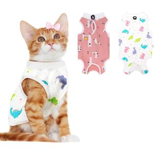 2 PCS Cat Recovery Suit for Spay Abdominal Wounds Cat Onesie for Cats After Surgery Recovery Suit Female Breathable E-Collar Alternative Kitten Onesie Anti Licking Small