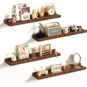 Wood Floating Shelves for Wall - Wooden Shelf 24 Inch - Rustic Bathroom Shelves for Room Wall for Kitchen Bedroom Living Room Farmhouse - Pine Floating Shelf - Set of 4