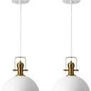 12 Inch Sandy White Farmhouse Pendant Lights for Kitchen Island Industrial Adjustable Height Vintage Dome Hanging Light Fixtures for Barn,Dining Room 2 Packs