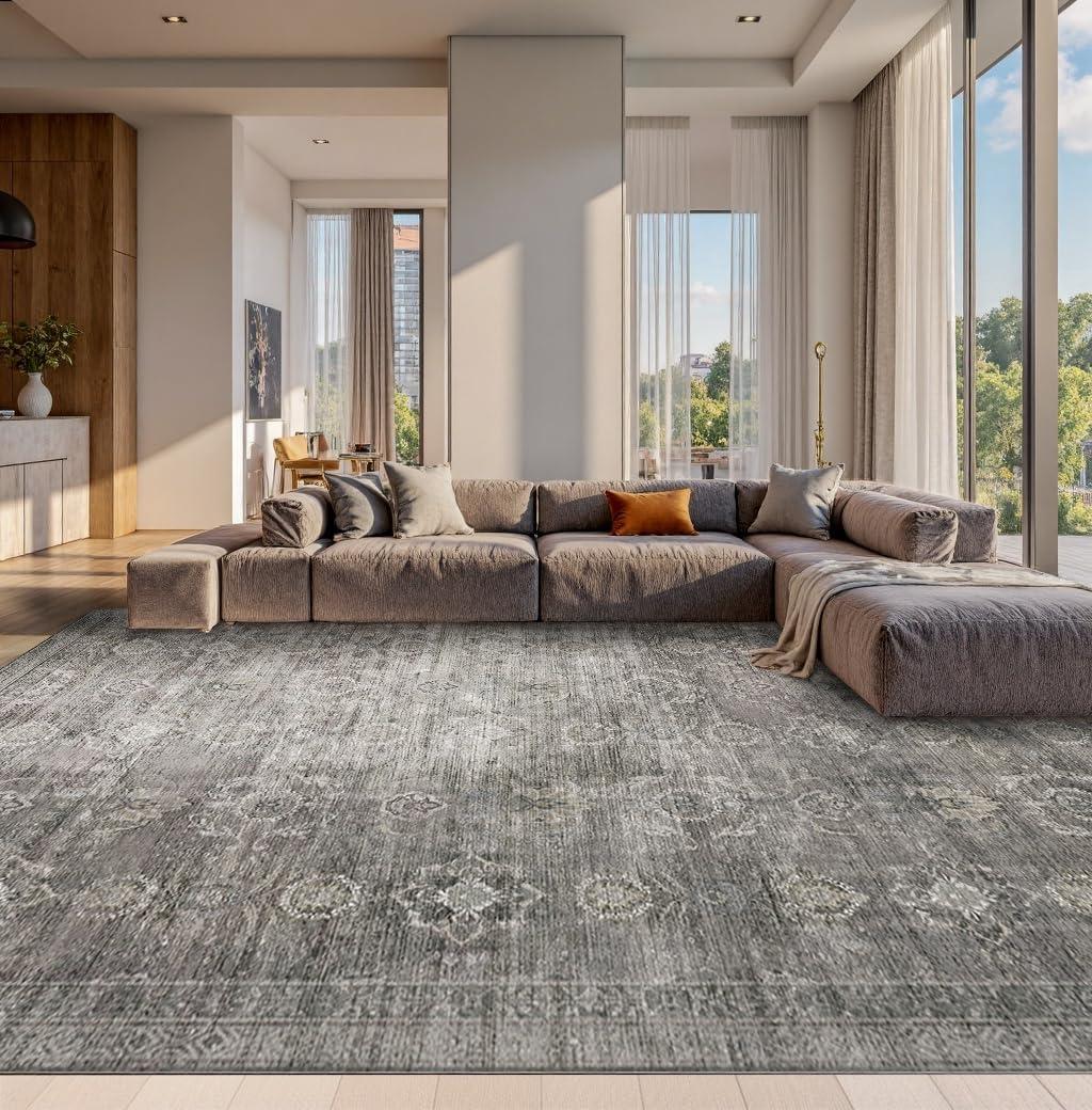 10x14 Area Rugs for Living Room Large Washable Rug, Taupe/Grey
Non Slip, Rug for Bedroom Dining Room Office Farmhouse, Stain Resistant, Soft, Low Pile, Vintage Boho Carpet, Home Decor