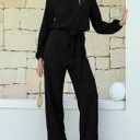 Happy Sailed Womens Loose Short Sleeve Belted Wide Leg Pant Romper Jumpsuit Business Casual One Piece Outfits (Black, M)