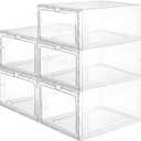 Clear Shoe Storage Boxes Stackable  Acrylic Shoe Box Organizer with Drop Front, Thicken & Sturdy Shoe Boxes for Kids Shoe Storage, Assemble Shoe Drawer Organizer, 6 Pack