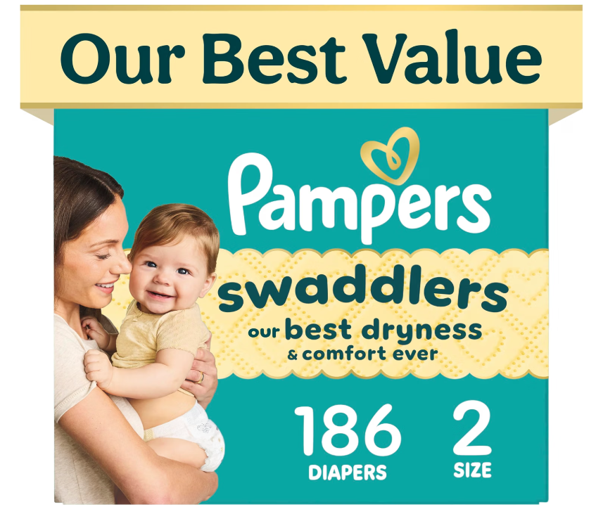 Swaddlers Diapers, Size 2 (10-22 lbs), 186 Count, Fragrance Free, Hypoallergenic, Absorbent, Pediatrician Recommended, Skin Safe