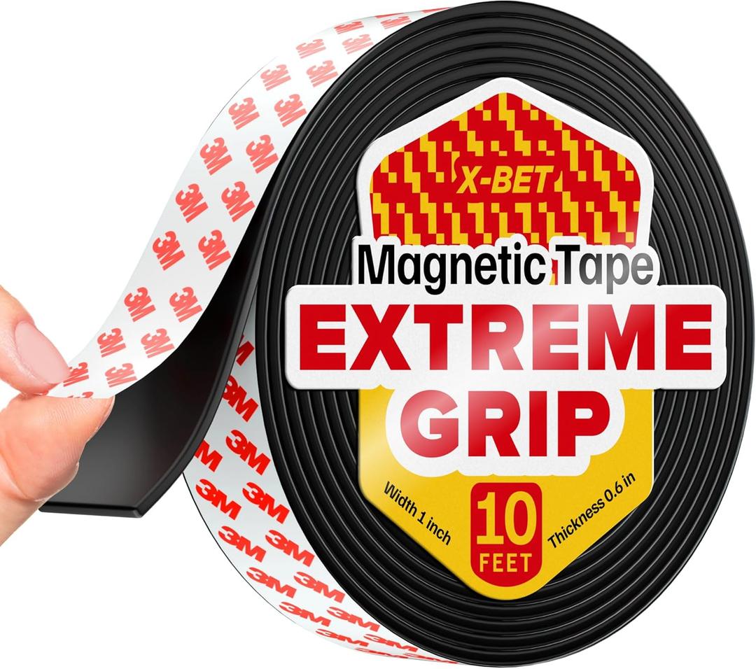 Flexible Magnetic Tape (10 feet x 1 inch) Magnetic Strip Measurer Strong Self Adhesive - Ideal Magnetic Roll for Craft and DIY Projects - Sticky Magnets for Fridge and Dry Erase Board