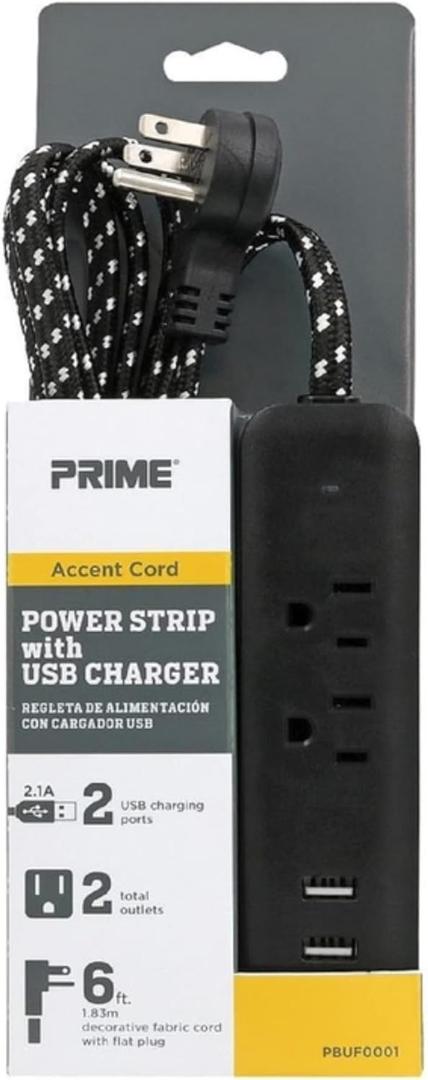 Prime Wire and Cable 3006342 PWR STRP W/USB PRT 6'L