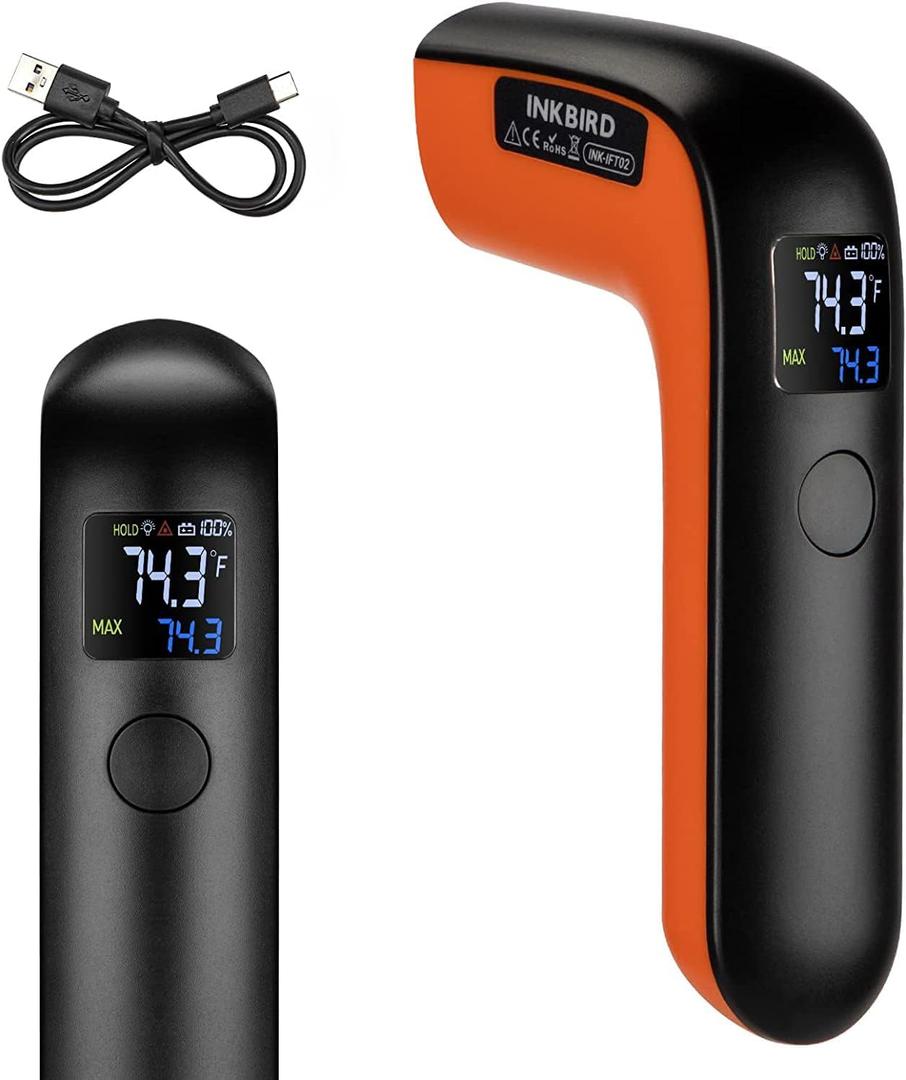 Rechargeable Infrared Thermometer Gun for Cooking -58~1022| INKBIRD Colorful Display Digital Laser Temperature Gun for Pizza Oven Grill Kitchen Home Repairs with Max Measure, Only (NOT for Human)