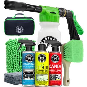 Wontolf CWK188 Car Wash Kit with Foam, Car Wash Soap, Interior Detailer Cleaner, Wheel Cleaner, Car Care Cleaning Detailing Kit for Cars Trucks RVs SUVs Motorcycles (Works w/Garden Hose), 10 Items (1.6 Fl Oz (Pack of 10)