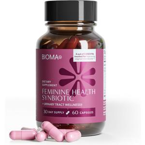 BIOMA Feminine Health Synbiotic - Women's Health Supplement for Healthy Vaginal pH, Urinary Tract & Digestive Support - with Probiotics, Cranberry & Tributyrin - 60 Capsules (30-Day Supply) (60 Count (Pack of 1)), Exp: 01/2028