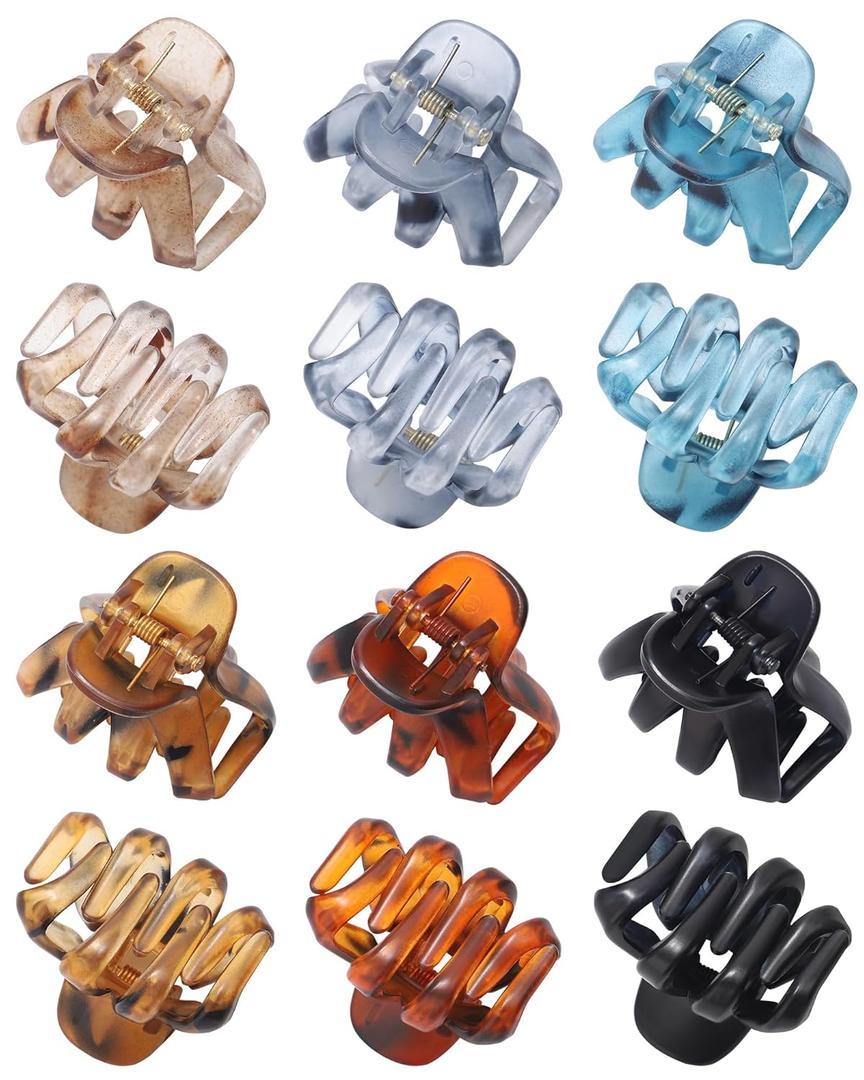 Butterfly Hair Clips: Flower Small Claw Clips for Women - 12pcs Matte Cute Hair Clips for Girls (Black + Gray + Dark Green + Light Brown + Coffee + Tortoise Shell)