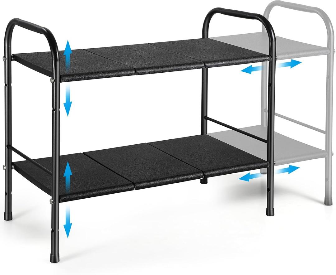Expandable Kitchen Countertop Organizer, Large Shelves Organizers for Kitchen Cabinet Storage, Adjustable Counter Pantry Organization, 2 Tier Spice Rack for Countertop Cupboard