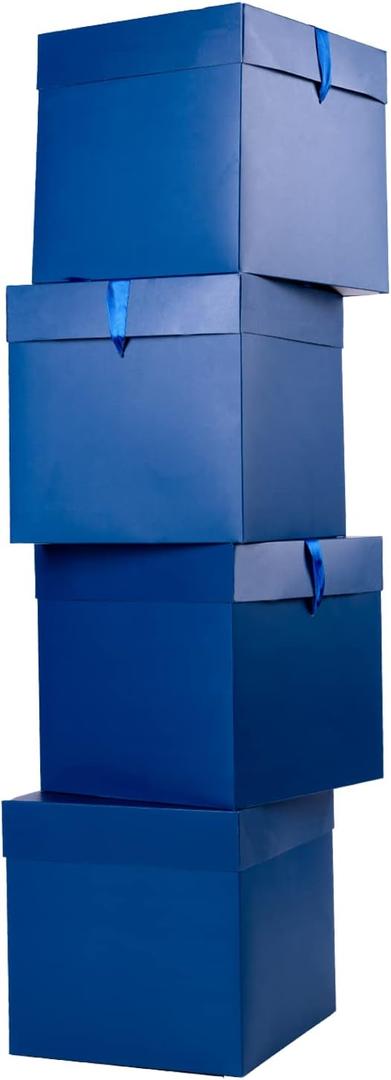 Elephant-package 8.7" Medium Birthday Gift Boxes with Lid and Ribbon, Square Gift Boxes - 4 Pcs (Royal Blue), Father's Day, Bridal Showers, Weddings, Baby Showers, Party Favor Boxes