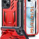 FNTCASE for iPhone 15 Case: for iPhone 14 Case & iPhone 13 Case [Built-in Screen Protector & Kickstand] [Military Grade Drop Protection] Heavy Duty Full Protective Shockproof TPU Phone Cover - Red