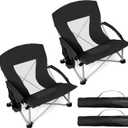 Joyfair Large Beach Chair for Adults(2 Pack), Big Outdoor Folding Camping Chairs, Heavy Duty Mid-Height Portable Chair for Fishing, Lawn, Sport, Cup Holder & Storage Pocket, Carry BagBlack