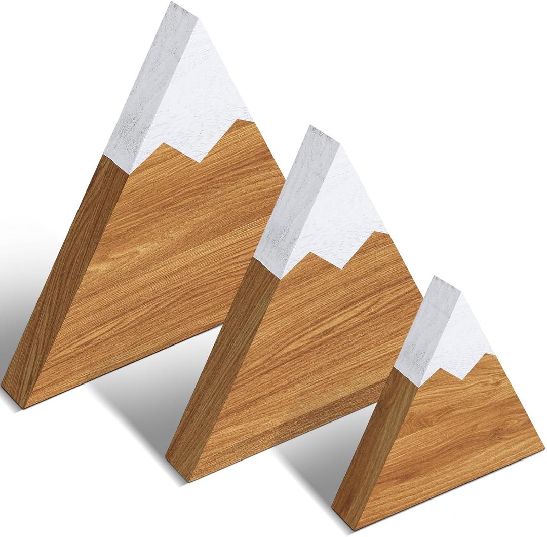 Maitys 3 Pcs 3 Size Mountain Shelf Decor Mountain Wooden Sign Farmhouse Wood Adventure Sign Woodland Nursery Decor Travel Table Centerpiece for Home(Beige)