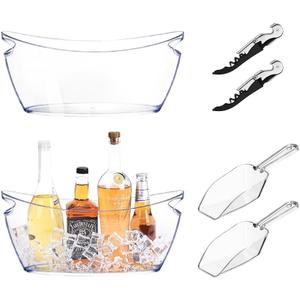 Ice Buckets for Parties, 2 Pcs Clear Acrylic Ice Bucket Bowls, 5.5L Champagne Wine Bucket with Scoops & Wine Bottle Opener, Mimosa Bar Supplies Beverage Tub for Beer Sparkling Wine Cocktails
