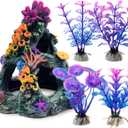 GSD Aquarium Colorful Coral Reef Set Fish Tank Decoration Mountain Ornament for Aquarium Environments Decor Accessories, Coral Mountain x 1, Aquatic Plant x 4