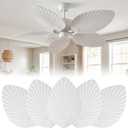 Sintuff 5 Pcs 20 Inch Ceiling Fan Blades Replacement for 52 Inch Ceiling Fans, Palm Leaf Shaped Waterproof Replacement Blades for Broken Substitution Indoor Outdoor Tropical Summer Patio (White)