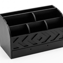 Wooden Tea Bag Storage Bin with Dividers, Coffee Pods and Paper Cups Organizer for Home (Black)