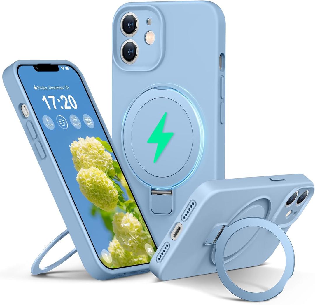 Liquid Silicone Case for iPhone 11 with Magnetic Ring Stand, Upgraded Camera Lens Protection, Mil-Grade Drop Shockproof, Anti-Scratch Microfiber Lining Silicone Case (Azure Blue)