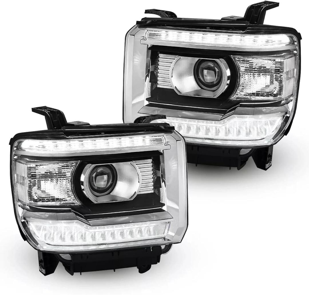 Headlight Clear Lens LED Daytime Running Lamps for GMC Sierra 1500 14-18