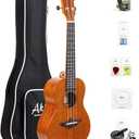 Ukulele, AKLOT Left-handed Concert Ukelele Solid Mahogany 23 inch for Professional Beginners Adults Kit with Free Online Lesson and Uke Accessories