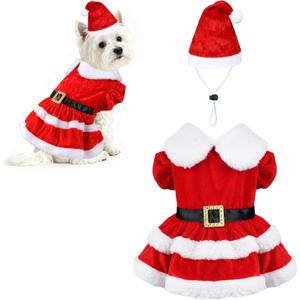 Dog Christmas Dress Santa Hat Dog Christmas Outfit Holiday Santa Costume Outfit Clothes for Small Medium Dogs (X-Large)
