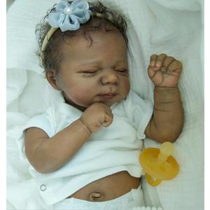 Black Reborn Baby Dolls Silicone Full Body Girl 18 Inch African American Realistic Baby Doll Lifelike Newborn Sleeping Babies Dolls with Dark Brown Skin for Kids Age 3+