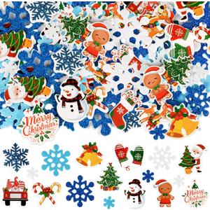 360Pcs Christmas Foam Stickers, Christmas Tree Snowman Elk Glitter Snowflake Foam Stickers for Xmas Party Favors DIY Crafts Decor
