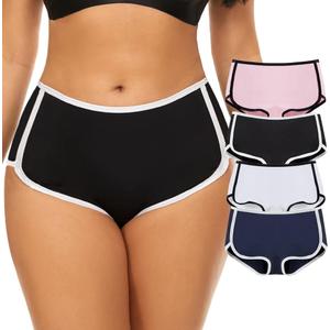 Mordlanka Women Boyshorts Underwear Cotton Panties Stretch Boxer Brief (Large, Pink+black+white+blue)