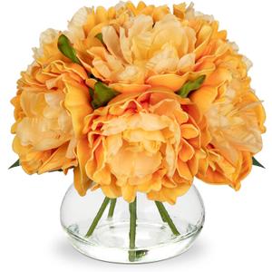 Hollyone Orange Peonies Fall Flowers Artificial for Decoration in Vase Faux Flowers Autumn Peony Silk Flower Arrangements with Glass Vase with Fake Water Table Centerpiece Fall Decorations for Home Hollyone Orange Peonies Fall Flowers Artificial for Decoration in Vase Faux Flowers Autumn Peony Silk Flower Arrangements with Glass Vase with Fake Water Table Centerpiece Fall Decorations for Home
