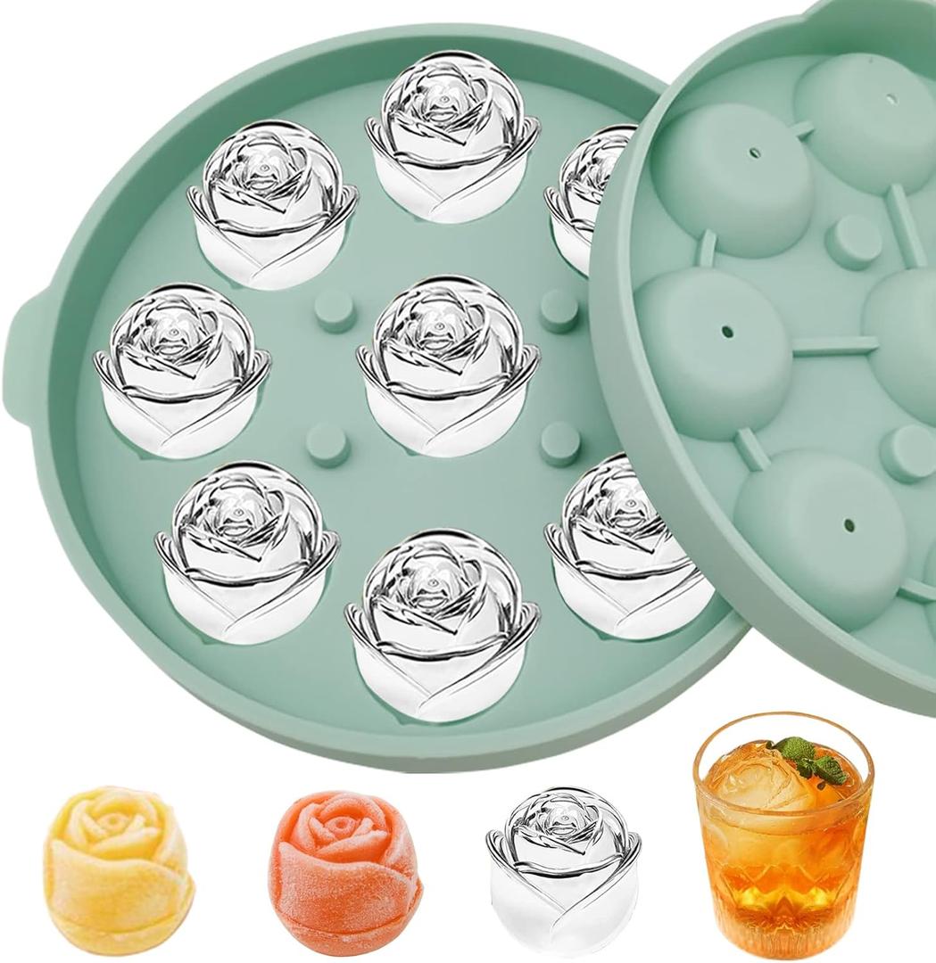 Rose Ice Mold, Silicone Ice Cube Tray Rose Ice Molds for Cocktails Mimosas Whiskey Ice Cube Trays for Freezer (Green)
