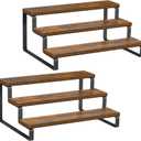 Giikin 3-Tier Spice Rack, 13.8 Inch Wood Countertop Spice Storage Holder, Kitchen Pantry Cabinet Organizer Cupboard for Spice Bottles, Jars, Seasonings, Baking Supplies, Metal Frame(Set of 2) (3 Tier 2 Pack, Rustic Brown, 3 Tier, 2 Pack)