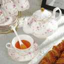 fanquare 21-Piece Gold Vine Floral Porcelain Tea Sets with Sugar Bowl Creamer Teacups, English Bone China Tea Service for Women TeaParty Family Gathering Home Dcor